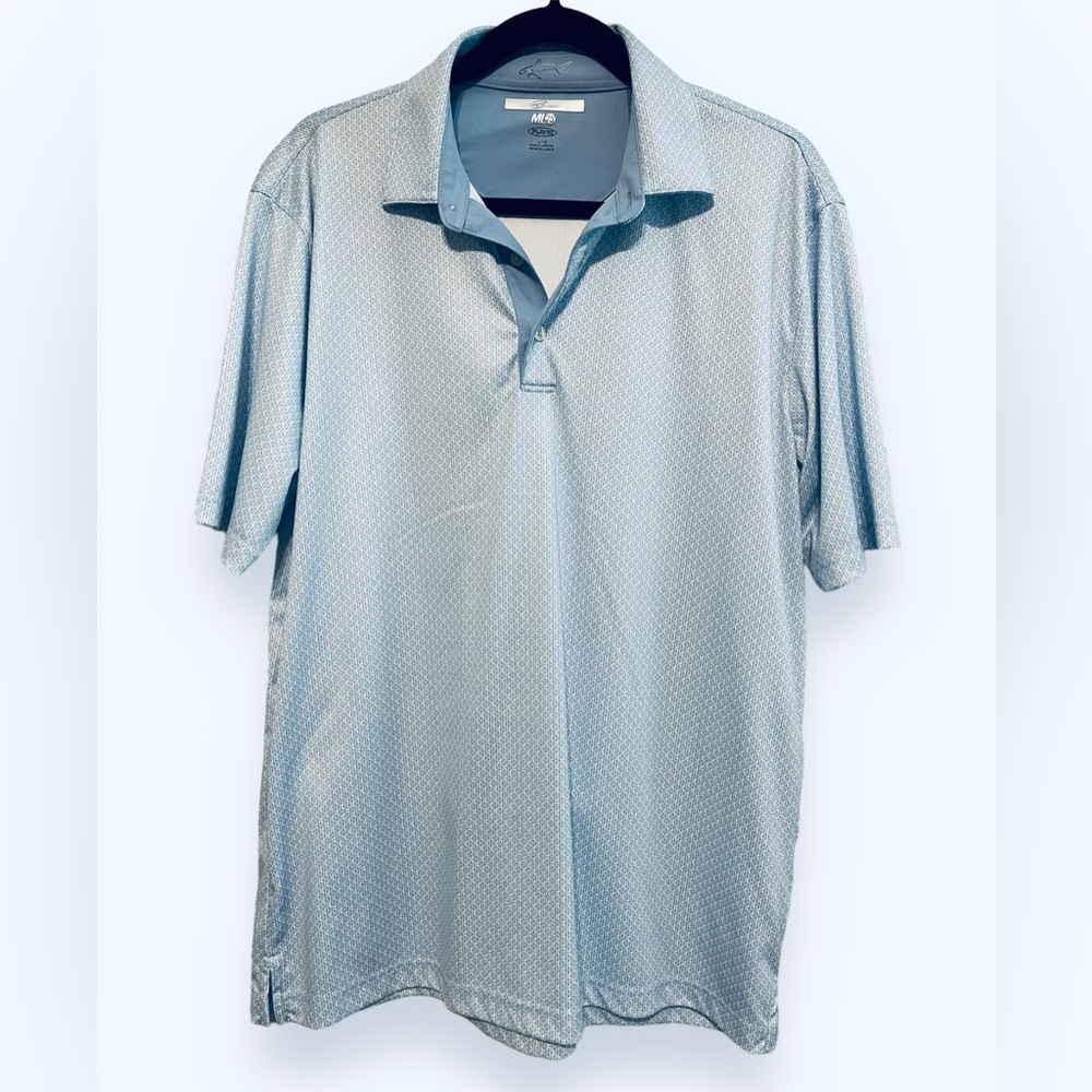 Greg Norman ML75 Pattern Stretch Golf Polo - Light Blue